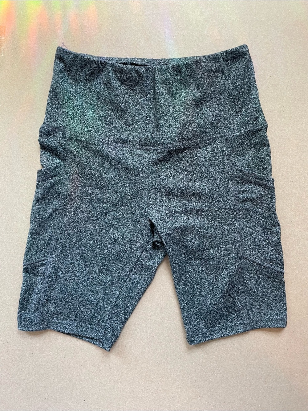 shosho Black Heather High-Waist Bike Shorts with Side Pockets